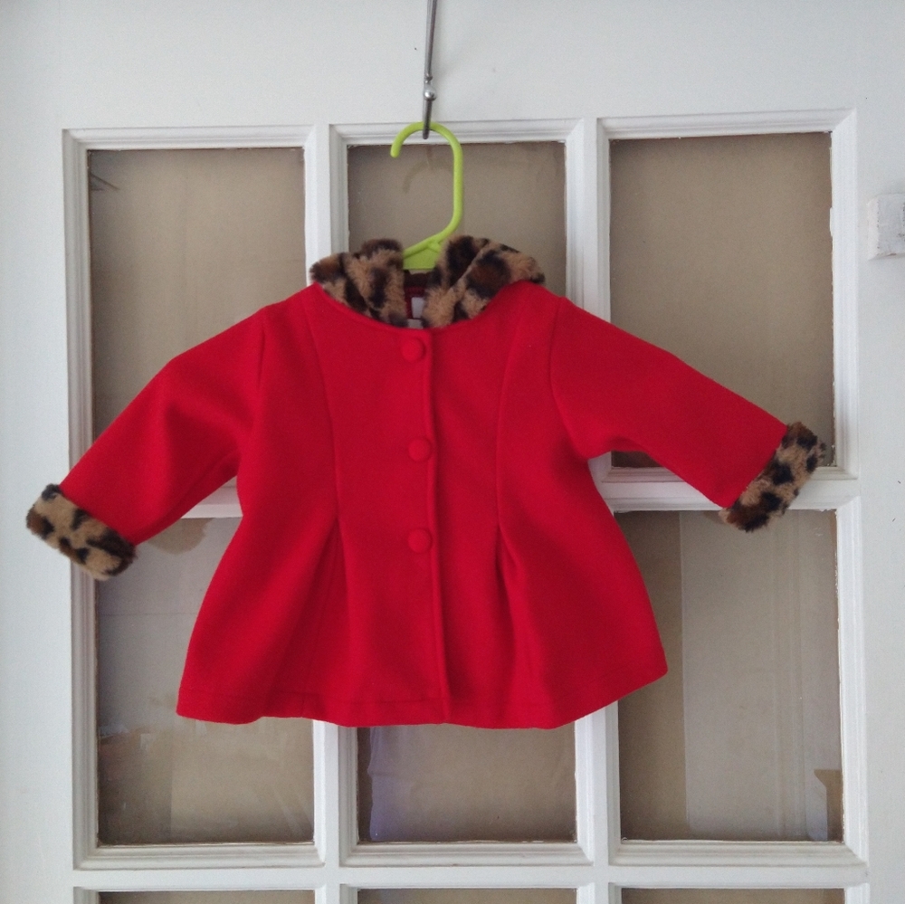 Pea Coat Size 0-3 Months  Red/Leopard Winter Coat